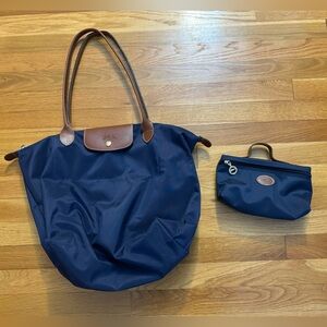 Longchamp Le Pliage Original Large Nylon Tote Bag & Clutch NAVY
